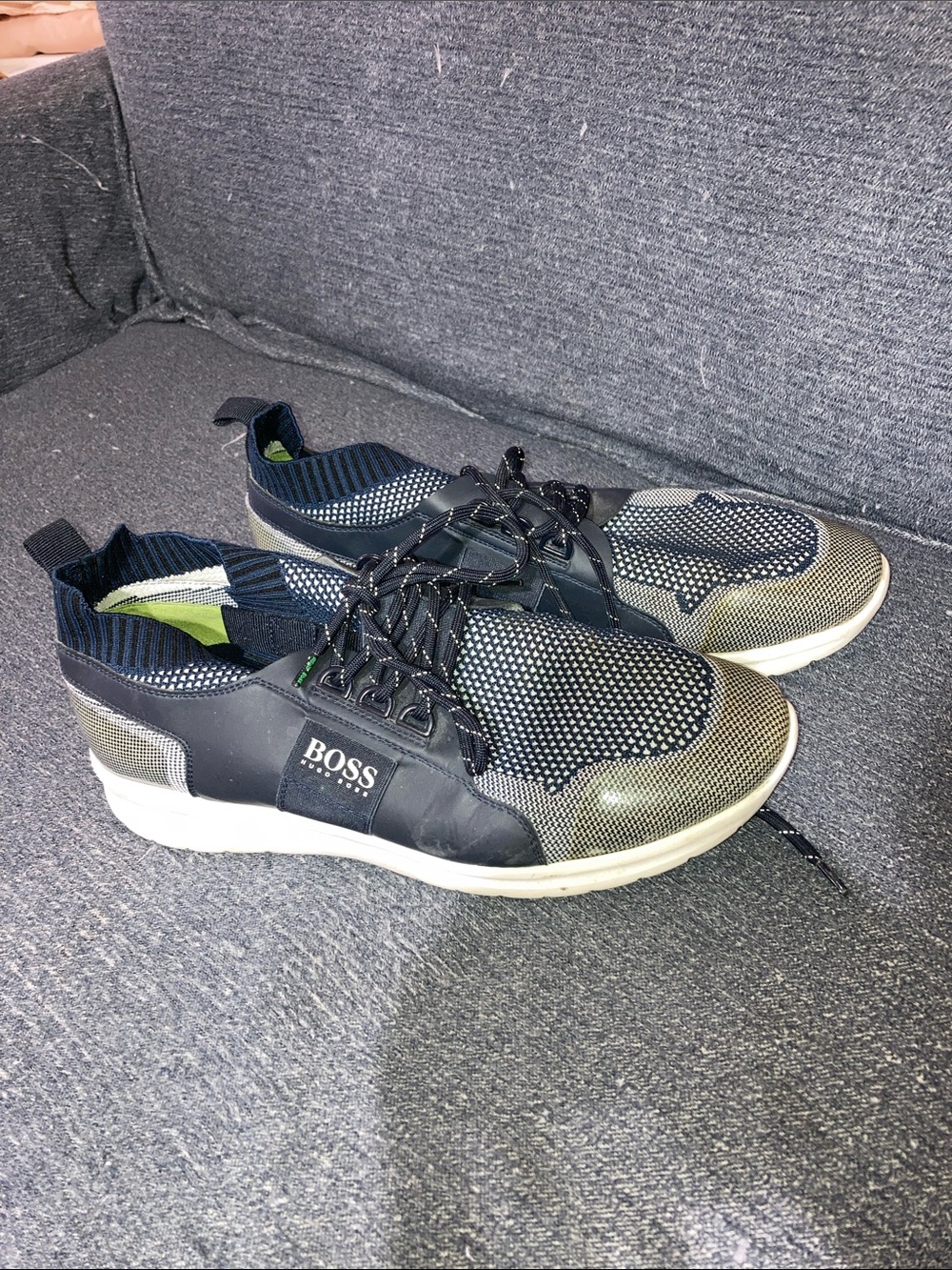 Hugo Boss Black and White Knit Low-Top Sneakers